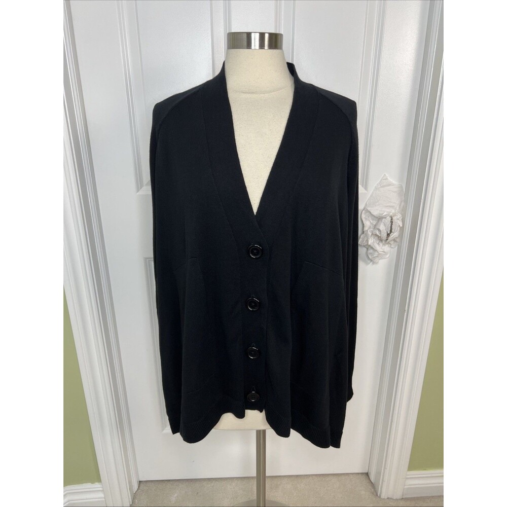 Planet by Lauren G Black Cotton V-Neck Button Front Cardigan Sweater OSFA Peru